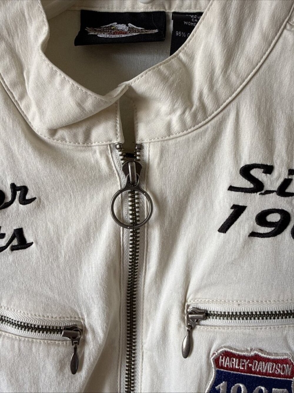 Harley Davidson Short Light Jacket Women M White Logo Full Zip Long Sleeve - Picture 6 of 12